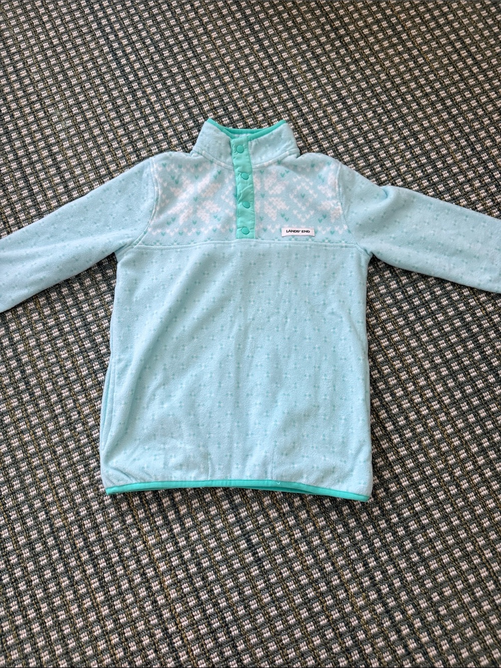Lands' End Girls' Aqua Pullover Snap Fleece